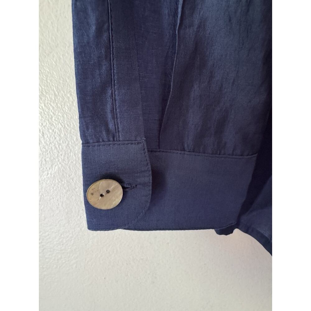J. Jill Navy Blue Popover V Neck Tencel Long Sleeve Blouse Size Medium - Picture 4 of 6
